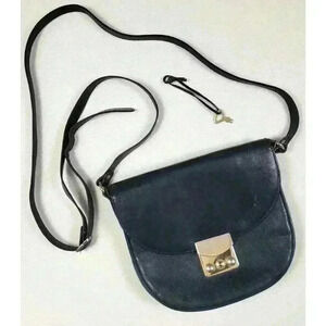 Vintage Disser Dark Blue Leather Crossbody Handbag With Key Made In West Germany
